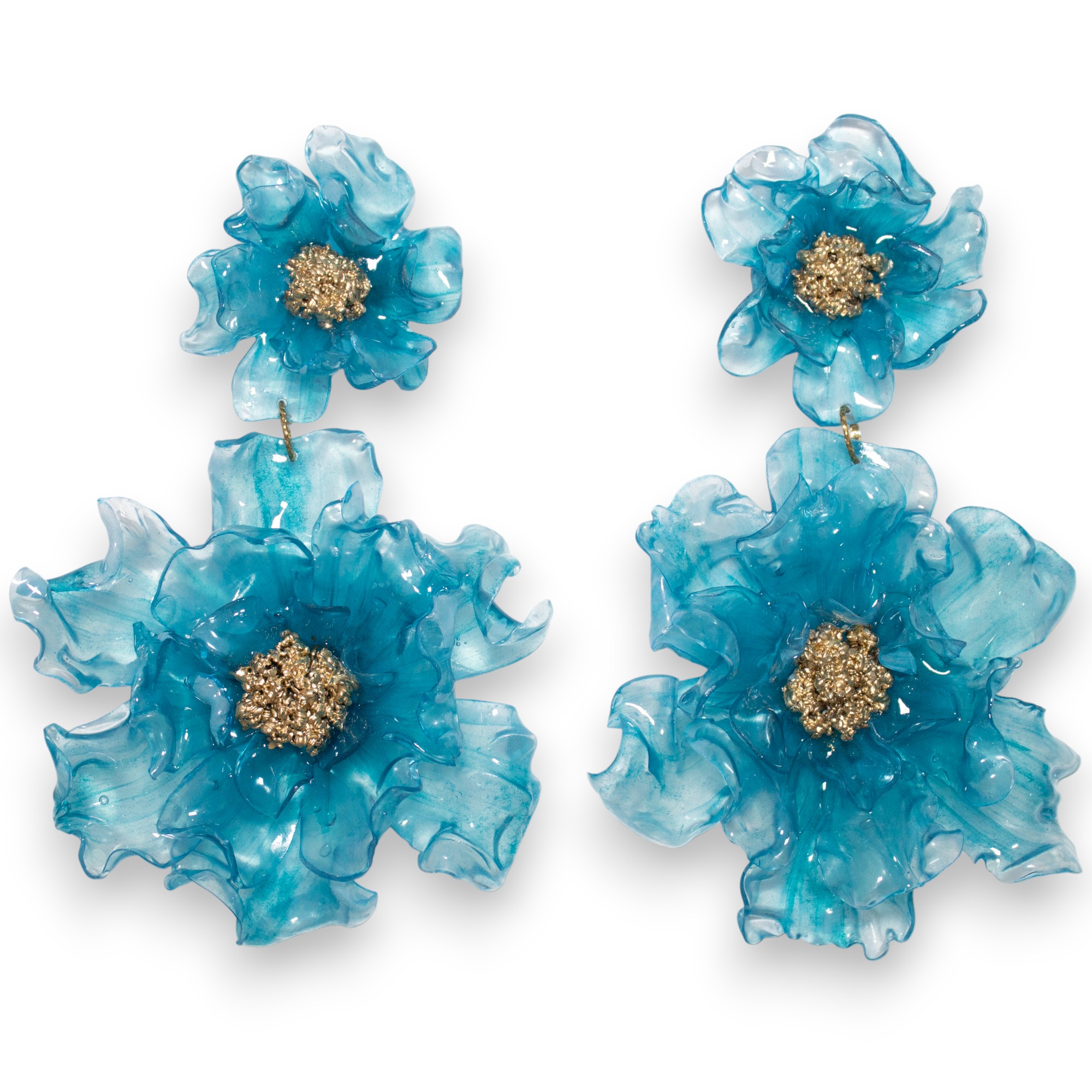 Pendientes flamenca doble flor XL azul