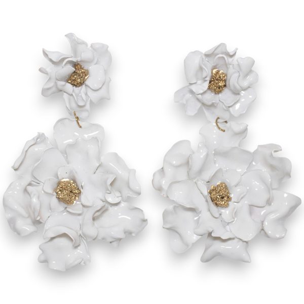 Pendientes flamenca doble flor XL blanco