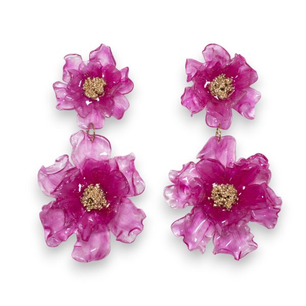 pendientes flamenca doble flor rosa