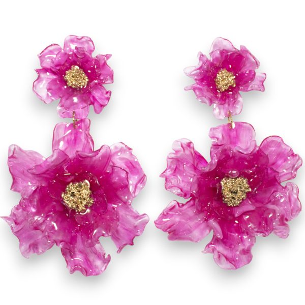 pendientes flamenca doble flor xl rosa