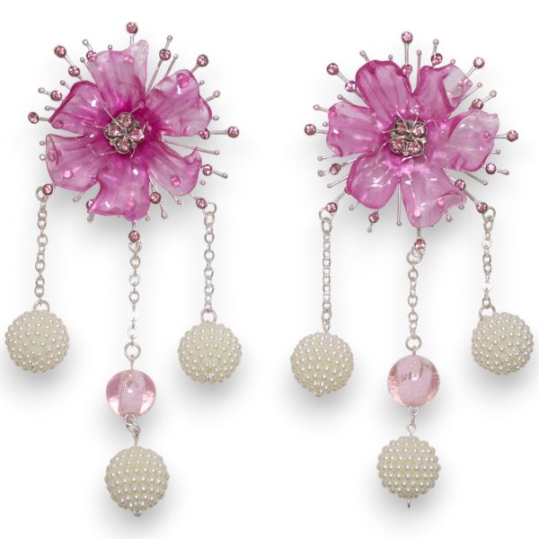 Pendientes flamenca sol flor rosa largos